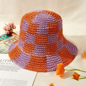 Orange and purple checkered bucket hat from SHEIN.